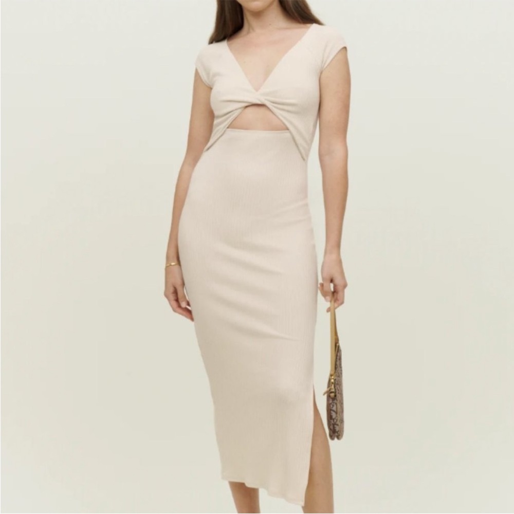 Reformation Faris knit cream dress